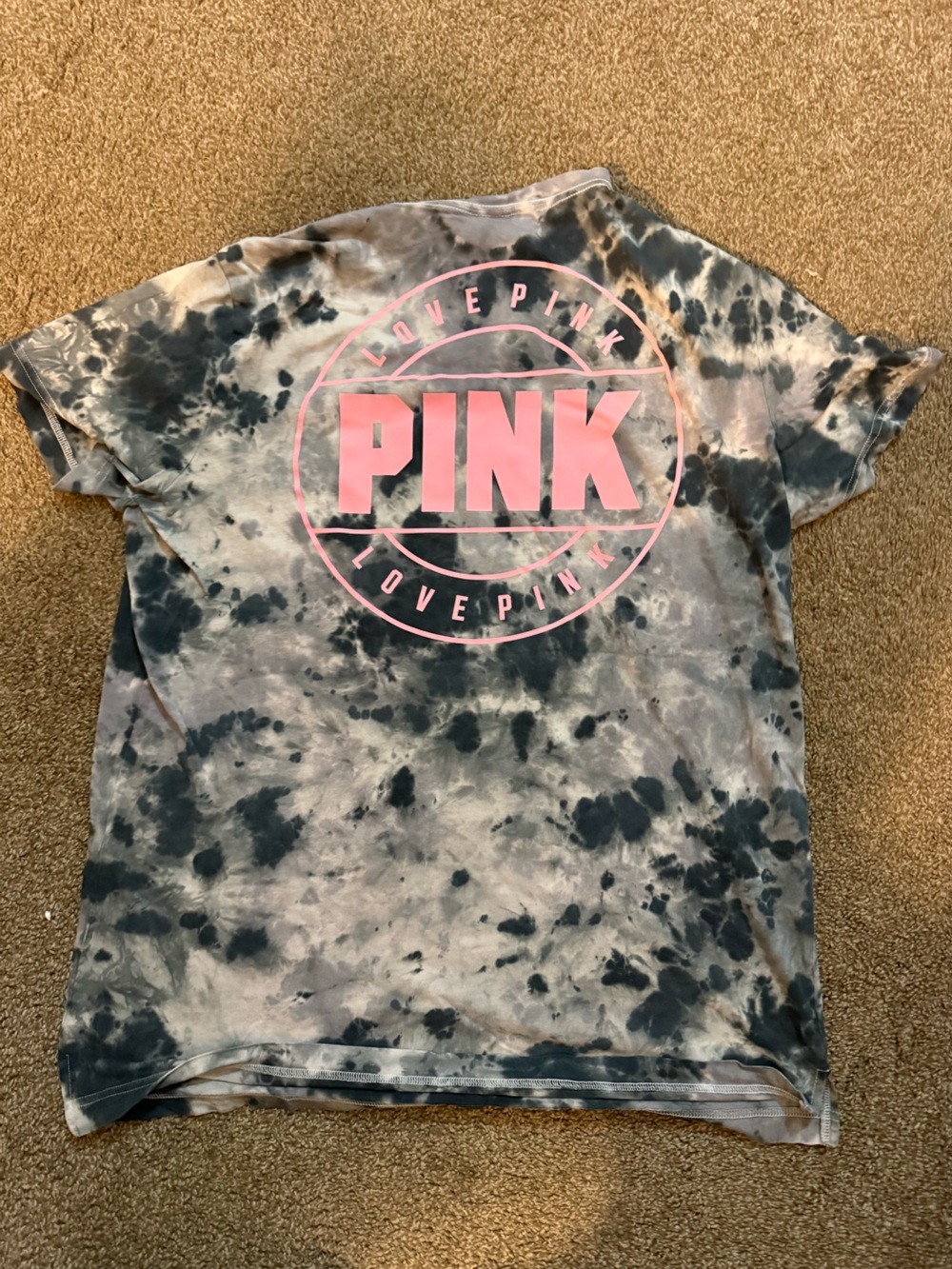 Victoria's Secret Pink Tie Dye Campus Tee Shirt Gray Fog Coral Pink M